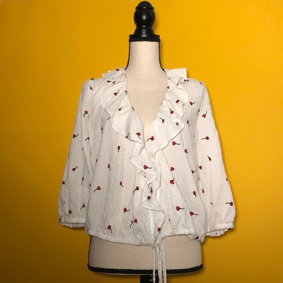 RIXO London Tops - 🟠 RIXO LONDON 🟡 ROSE-EMBROIDERED WRAP TOP